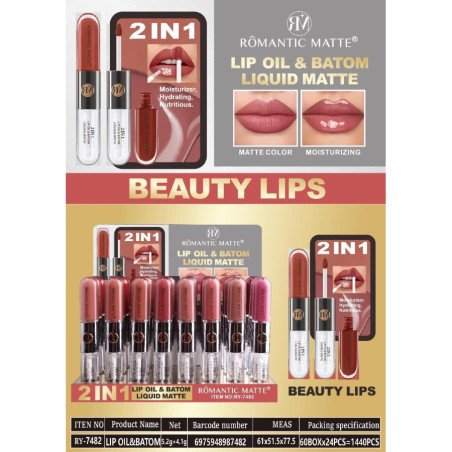 LIP OIL BATON & LIQUID MATTE 2 IN1(0.99€ UNIDAD) PACK 24 ROMANTIC MATTE