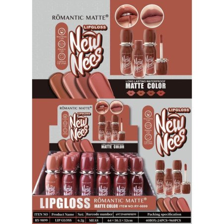 LIPGLOSS MATTE COLOR (0,99€ UNIDADE) PACK 24 ROMÂNTICO MATTE