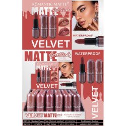 ROUGE À LÈVRES VELVET MAT IMPERMÉABLE (0,59€ UNITÉ) PACK 24 ROMANTIC MAT