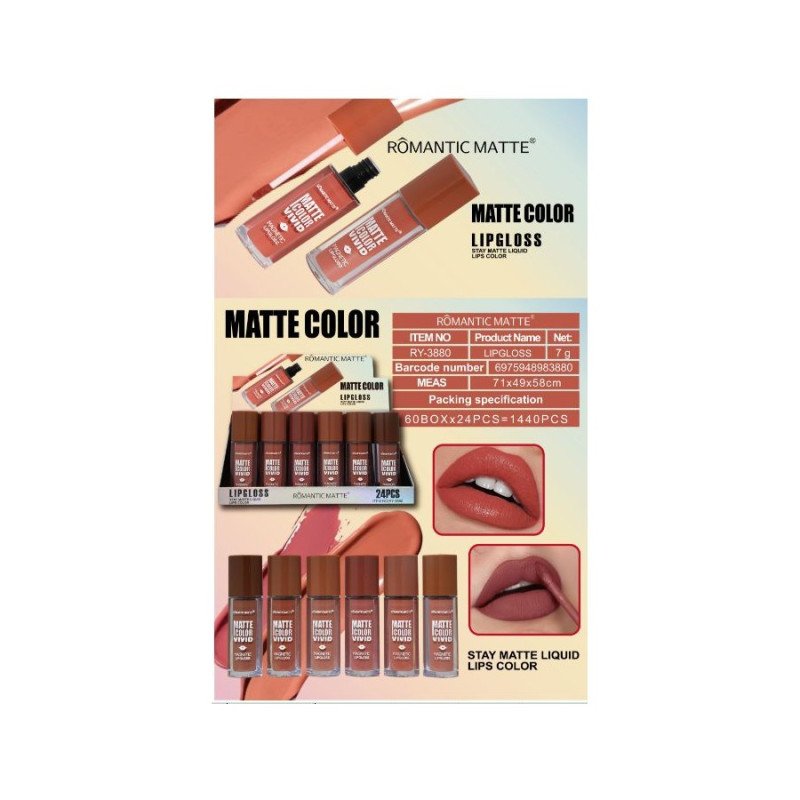 LIPGLOSS COULEUR MAT (0,75€ UNITÉ) PACK 24 ROMANTIC MAT