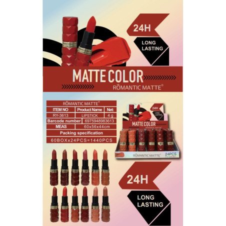 LIPSTICK MATTE COLOR 24H. (0.75€ UNIDAD) PACK 24 ROMANTIC MATTE