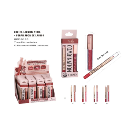 LIPGLOSS + CRAYON À LÈVRES 2 EN 1 IMPERMÉABLE 24H. (1,09 € LE KIT) PACK 24 EASY PARIS