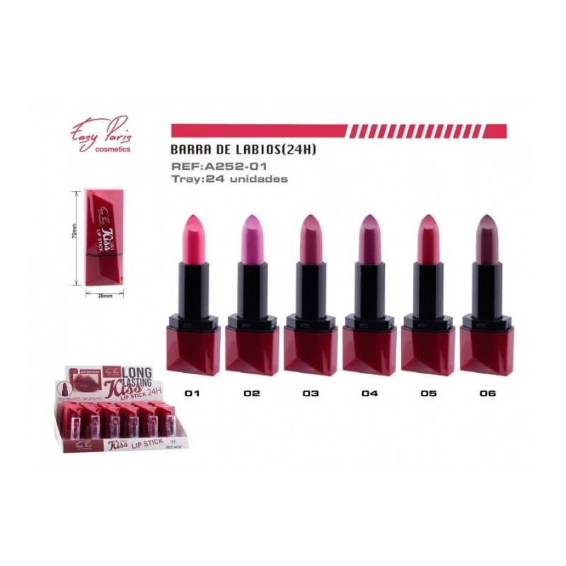 ROUGE À LÈVRES KISS IMPERMÉABLE 24H. (0,85 € UNITÉ) PACK 24 EASY PARIS
