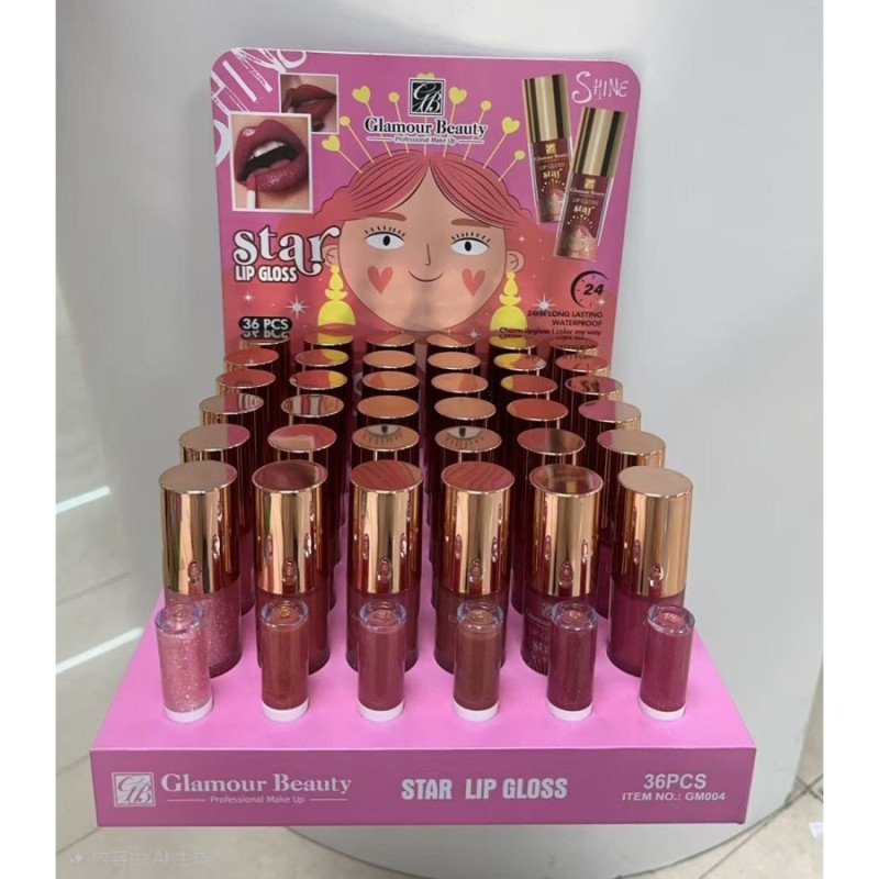 LIPGLOSS SHINE STAR 24H. WATERPROOF(0.89€ UNIT)PACK 36 GLAMOR BEAUTY