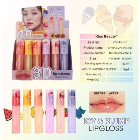LIPGLOSS ICY & PLUMP 3D 5ML. (0.75€ UNIDAD) PACK 24 KISS BEAUTY
