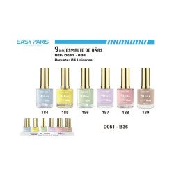 9 DIAS VERNIZ EFEITO GEL 13ML. (0,58€ UNIDADE) PACK 24 EASY PARIS