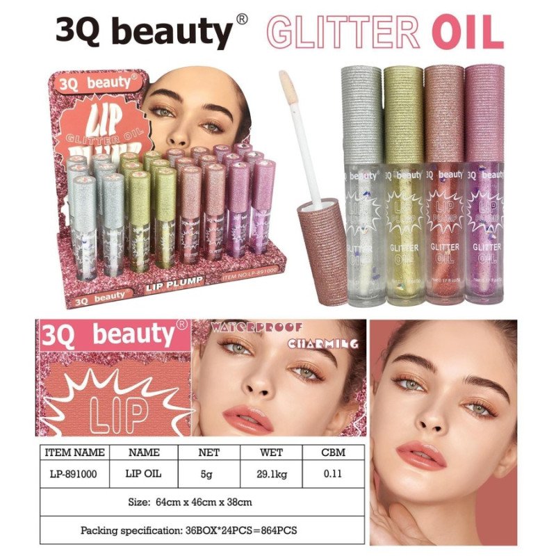 HUILE À LÈVRES PLUMP GLITTER WATERPROOF CHARMING(0,65€ UNITÉ) PACK 24 3Q BEAUTY