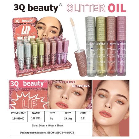 HUILE À LÈVRES PLUMP GLITTER WATERPROOF CHARMING(0,65€ UNITÉ) PACK 24 3Q BEAUTY
