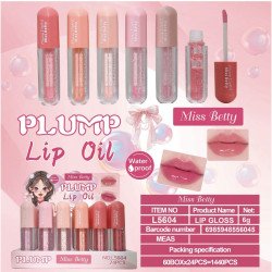 HUILE À LÈVRES PLUMP WATERPROOF (0,55€ UNITÉ) PACK 24 MISS BETTY