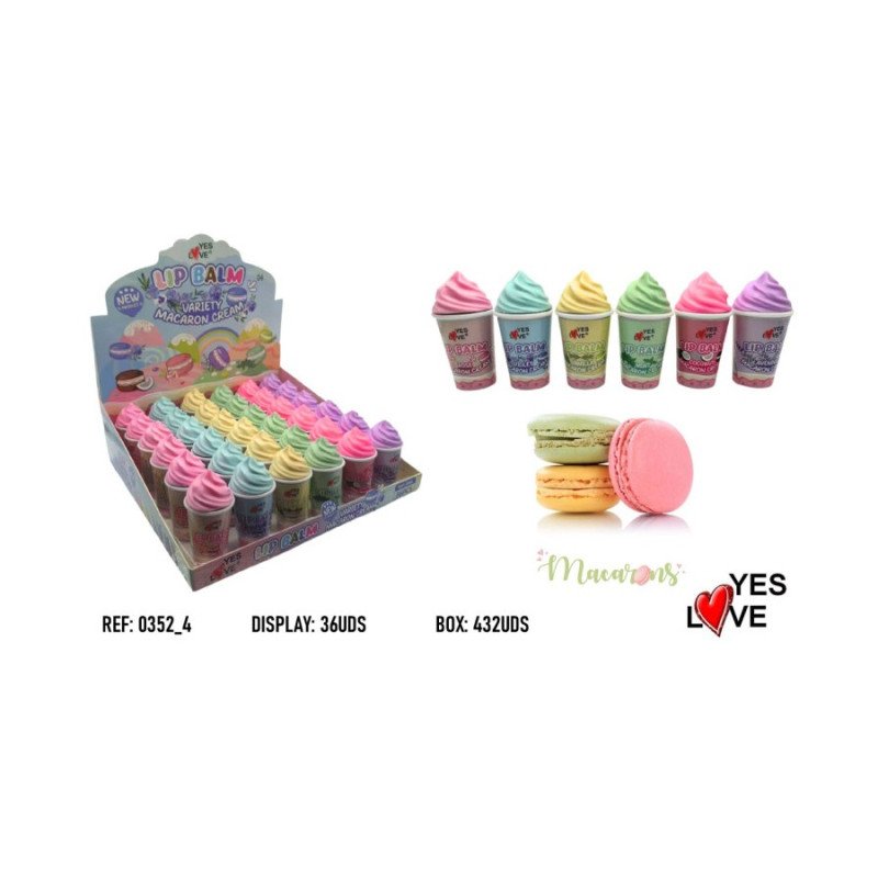 LIPBALM 6 SABORES CREME MACARON (0,75€ UNIDADE) PACK 36 YES LOVE