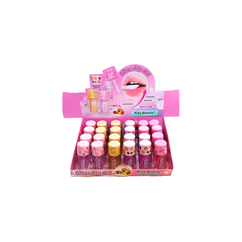 ÓLEO LIP GLOW FRUTAS (0,85€ UNIDADE) PACK 24 KISS BEAUTY