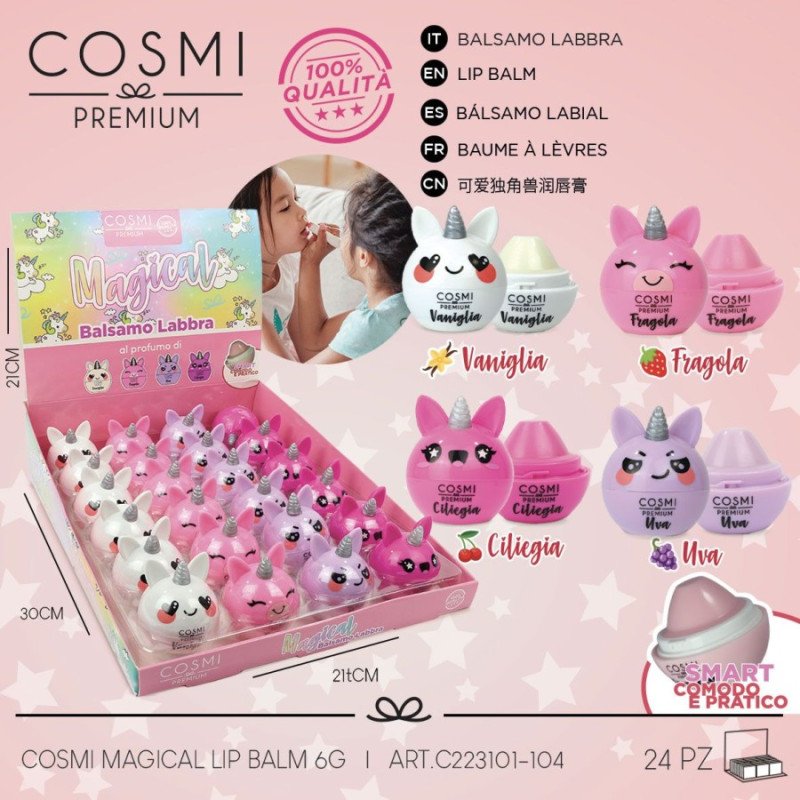 BAUME À LÈVRES LICORNE MAGIQUE (1,65 € UNITÉ) PACK 24 COSMI
