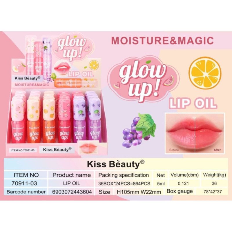 ÓLEO LIP GLOW UP 5ML. (€0,75 UNIDADE) PACK 24 KISS BEAUTY