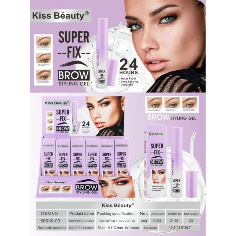 GEL FIXADOR DE SOBRANCELHAS 24H. SUPER FIX(0,99€ UNIDADE) PACK 24 KISS BEAUTY