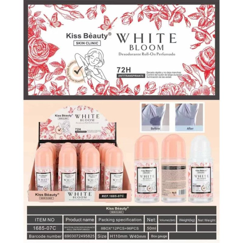 ROLL-ON WHITE BLOOM DEODORANT 72H 50ML.(€1.50 UNIT) PACK 12 KISS BEAUTY
