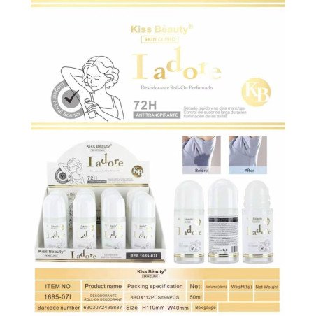 IADORE 72H ROLL-ON DEODORANT 50ML.(€1.50 UNIT) PACK 12 KISS BEAUTY