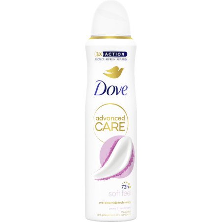 DESODORANTE ADVANCED CARE SOFT FEEL 72H. 150ML. (2.35€ UNIDAD) PACK 6 DOVE