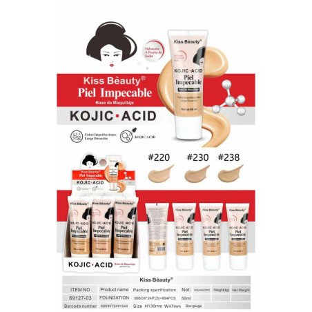 BASE DE MAQUILLAJE ACIDO KOJIC 50ML. (1.35€ UNIDAD) PACK 12 KISS BEAUTY