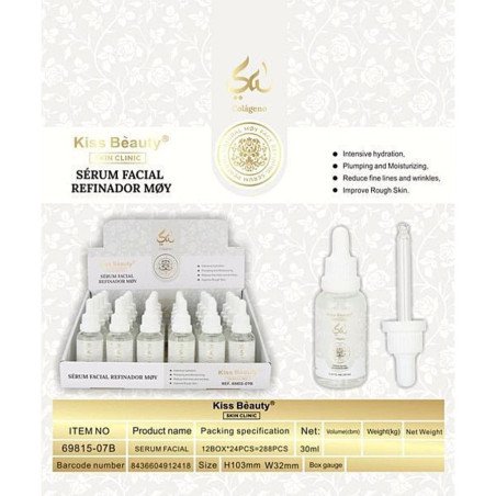SÉRUM FACIAL ESSÊNCIA COLÁGENO ÁRABE 30ML.(€1,95 UNIDADE) PACK 24 KISS BEAUTY