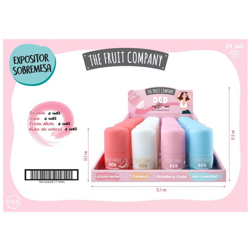 SOFT TOUCH ROLL-ON DEODORANT 50ML.(€1.80 UNIT) PACK 24 THE FRUIT COMPANY