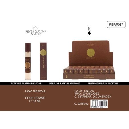 EAU DE TOILETTE ASSAD LE ROGUE POUR HOMME 33ML. REINES ROIS