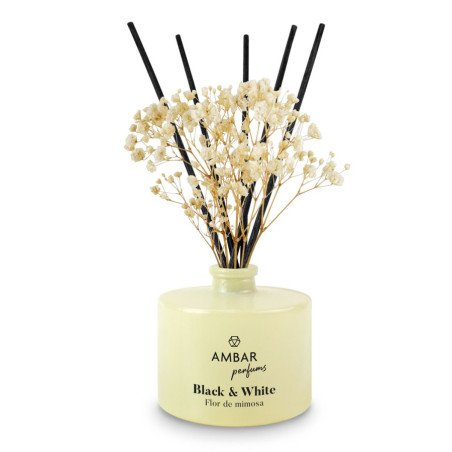 MIKADO FLOR DE MIMOSA PRETO E BRANCO AFRESCADOR DE AR ​​40ML. ÂMBAR