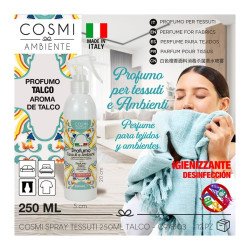 SPRAY PERFUMADO PARA TECIDOS E HIGIENIZAÇÃO DE AMBIENTES TALC 250ML. COSMI