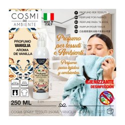 SPRAY PARFUMÉ POUR TISSUS ET ENVIRONNEMENT HYGIÉNISANT VANILLE 250ML. COSMI