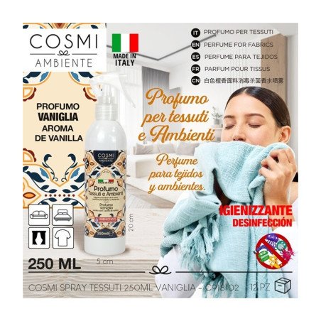 SCENTED SPRAY FOR FABRICS AND HYGIENIZING ENVIRONMENT VANILLA 250ML. COSMI