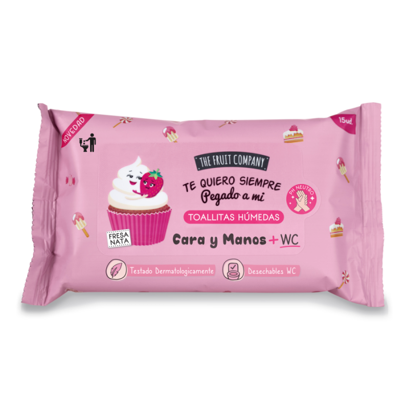 LINGETTES HUMIDES MAINS, VISAGE ET WC FRAISE ET CRÈME (0,85€ UNITÉ) PACK 12 THE FRUIT COMPANY