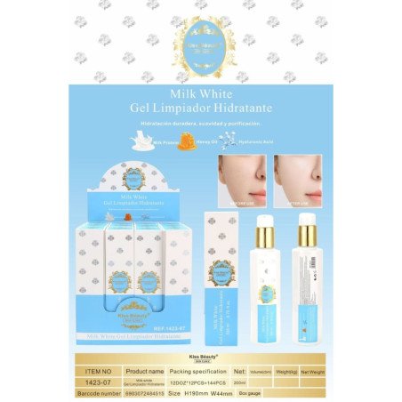 GEL DE LIMPEZA FACIAL HIDRATANTE BRANCO LEITE 200ML. BEIJO BELEZA