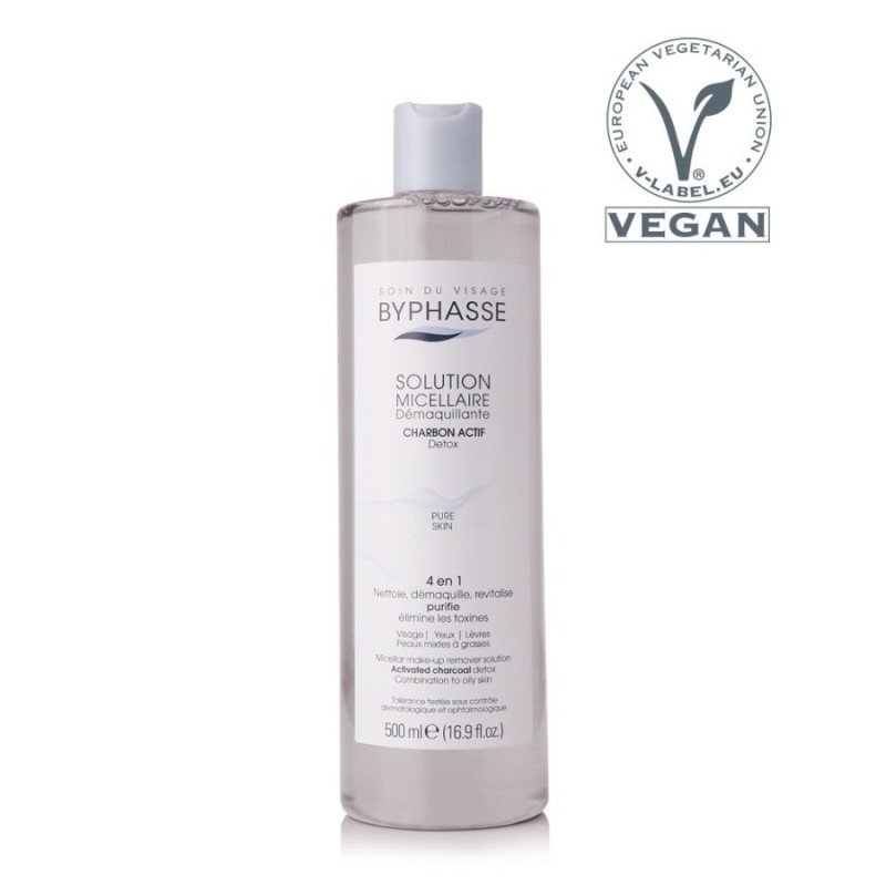 SOLUÇÃO MICELAR DESMAQUILHANTE COM CARVÃO ATIVO 500ML. POR FASE