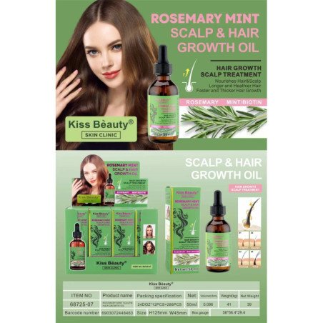 TRAITEMENT POUR LA CROISSANCE DES CHEVEUX À L'HUILE DE ROMARIN ET DE MENTHE 50ML. BAISER BEAUTÉ