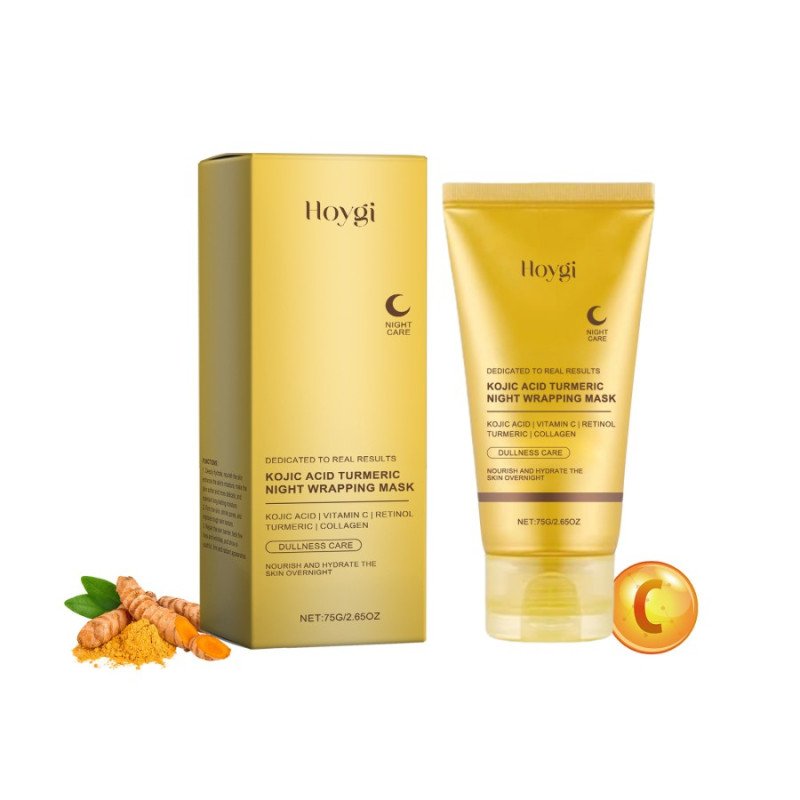 MÁSCARA DE EMBALAGEM NOTURNA DE ÁCIDO KÓJICO + VITAMINA C + RETINOL + CÚRCUMA + COLÁGENO 75gr. HOYGI