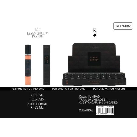 EAU DE TOILETTE CORAL ROMAIN POUR HOMME 33ML.(€1.39 UNIT) PACK 20 KINGS QUEENS