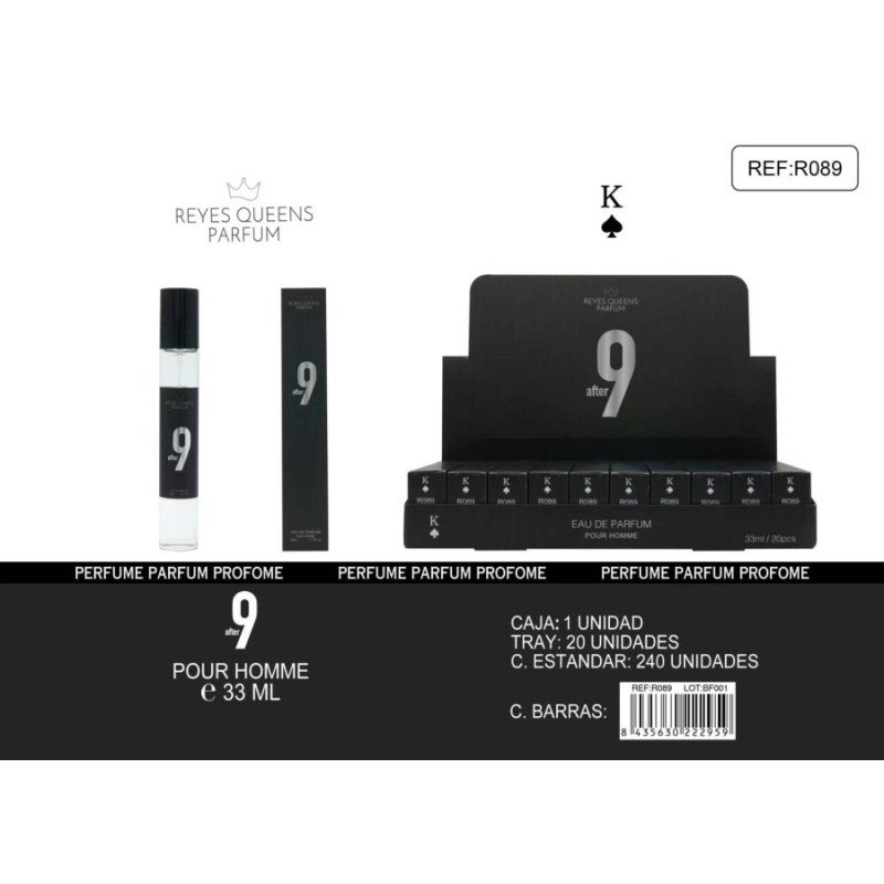 EAU DE TOILETTE AFTER 9 POUR HOMME 33ML. (1,39€ UNITÉ) PACK 20 ROIS REINES