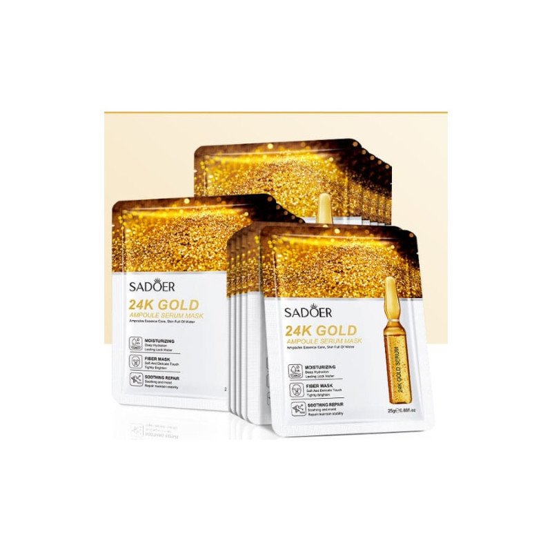 MÁSCARA FACIAL COM SÉRUM AMPOLA OURO 24K 25GR.(0.49€ UNIDADE) PACK 12 SADOER
