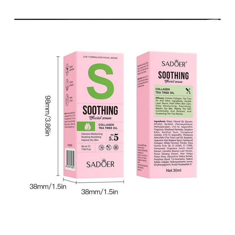 SORO FACIAL 2 EM 1 ÓLEO DE TEA TREE + COLÁGENO 30ML. SADOER