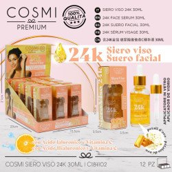 SÉRUM FACIAL 24K COM HIALURÓNICO E VITAMINA C 30ML.(2,59€ UNIDADE) PACK 12 COSMI