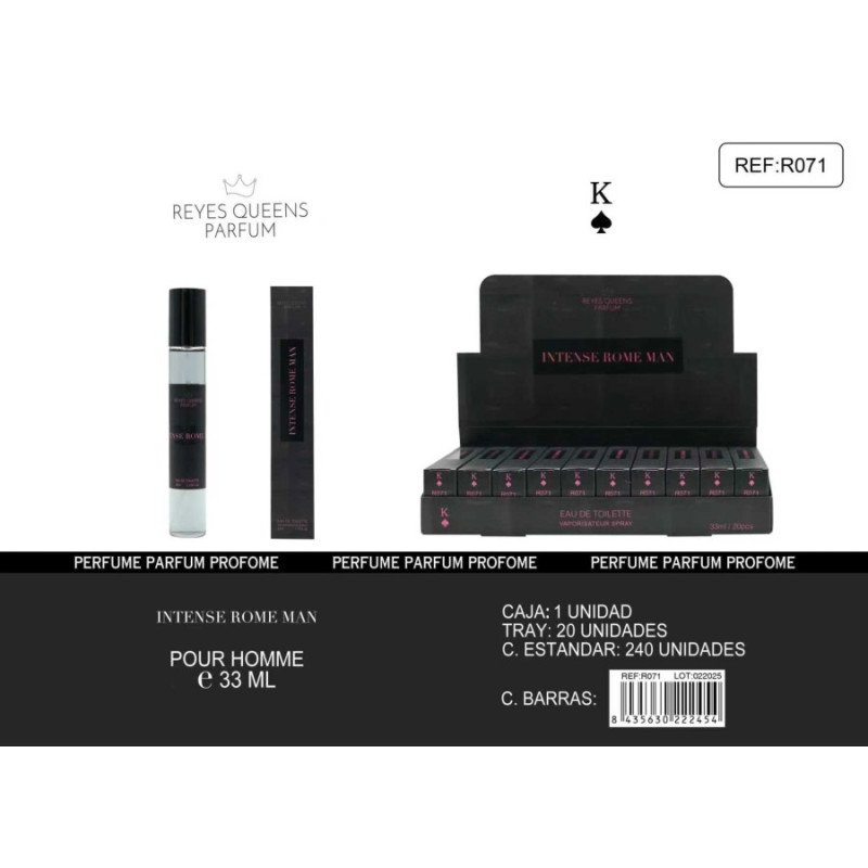 EAU DE TOILETTE INTENSE ROME MAN POUR HOMME 33ML.(1.25€ UNIDAD) PACK 240 REYES QUEENS