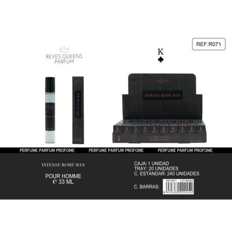 EAU DE TOILETTE INTENSE ROME MAN POUR HOMME 33ML.(1.25€ UNIDAD) PACK 240 REYES QUEENS