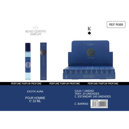 EAU DE TOILETTE EXOTIC AURA POUR HOMME 33ML.(1.25€ UNIDADE) PACK 240 REYES QUEENS