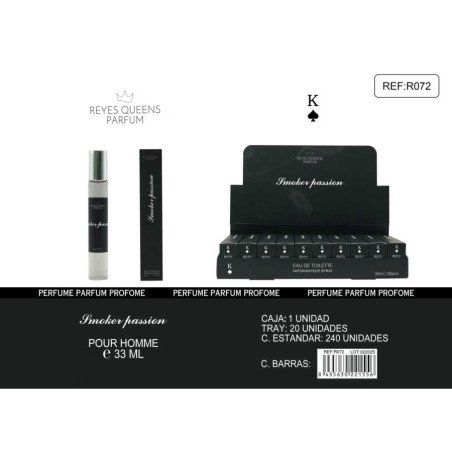 EAU DE TOILETTE SMOKER PASSION POUR HOMME 33ML. (1,39€ UNITÉ) PACK 20 ROIS REINES