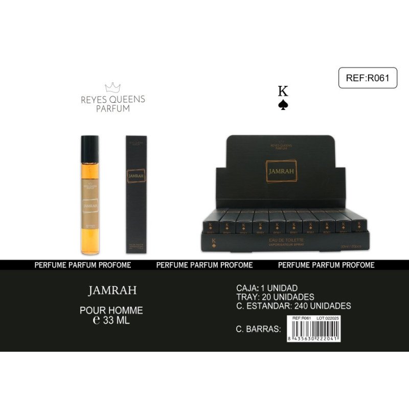 EAU DE TOILETTE JAMRAH POUR HOMME 33ML.(1.39€ UNIDAD) PACK 20 REYES QUEENS