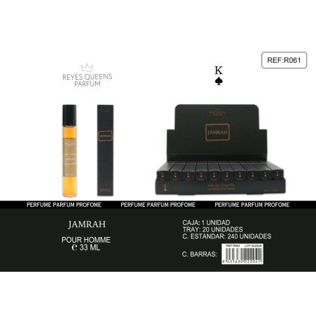 EAU DE TOILETTE JAMRAH POUR HOMME 33ML.(1.39€ UNIDAD) PACK 20 REYES QUEENS