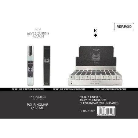 EAU DE TOILETTE INVINCIBLE PLATINE POUR HOMME 33ML.(€1,39 UNIDADE) PACK 20 KINGS QUEENS