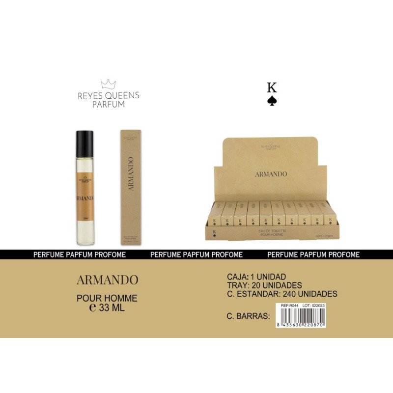 EAU DE TOILETTE ARMANDO POUR HOMME 33ML.(€1,39 UNIDADE) PACK 20 KINGS QUEENS