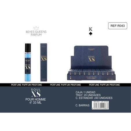 EAU DE TOILETTE SOUL XS POUR HOMME 33ML.(€1.39 UNIT) PACK 20 KINGS QUEENS