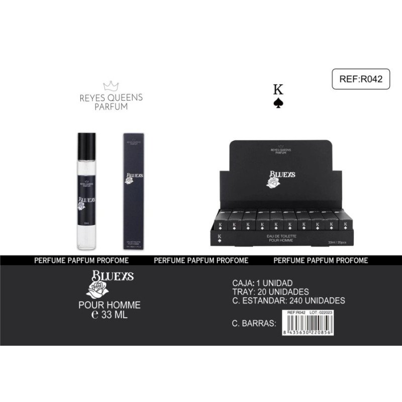 EAU DE TOILETTE BLUE XK POUR HOMME 33ML.(€1,39 UNIDADE) PACK 20 KINGS QUEENS