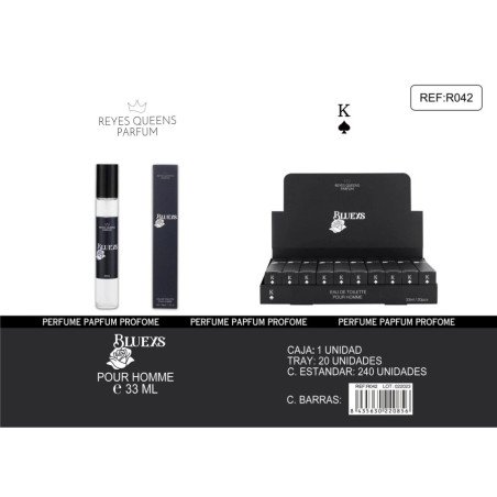 EAU DE TOILETTE BLUE XK POUR HOMME 33ML.(€1.39 UNIT) PACK 20 KINGS QUEENS